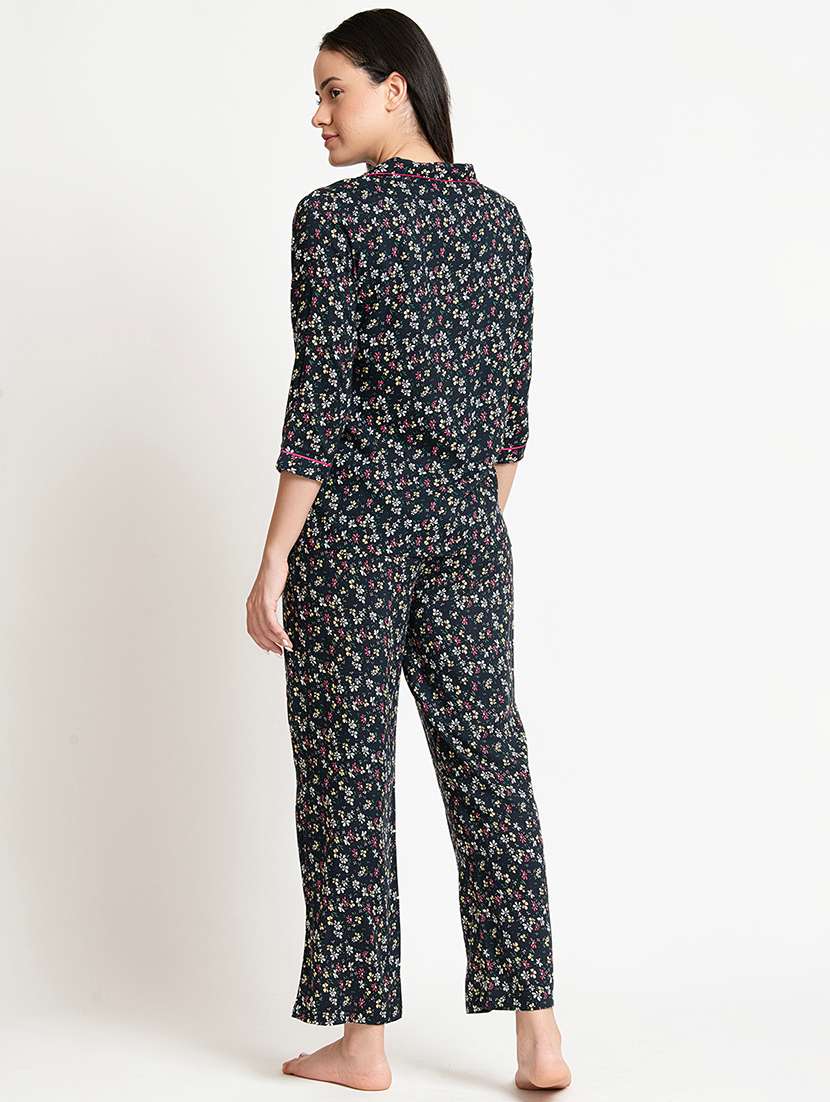 women floral print cuban collar nightwear set - 21651890 -  Standard Image - 3