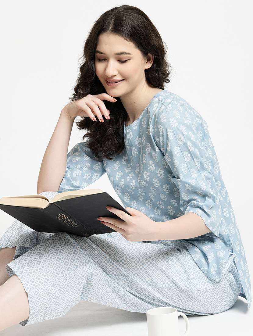 women printed notch neck nightwear set - 21651895 -  Standard Image - 3