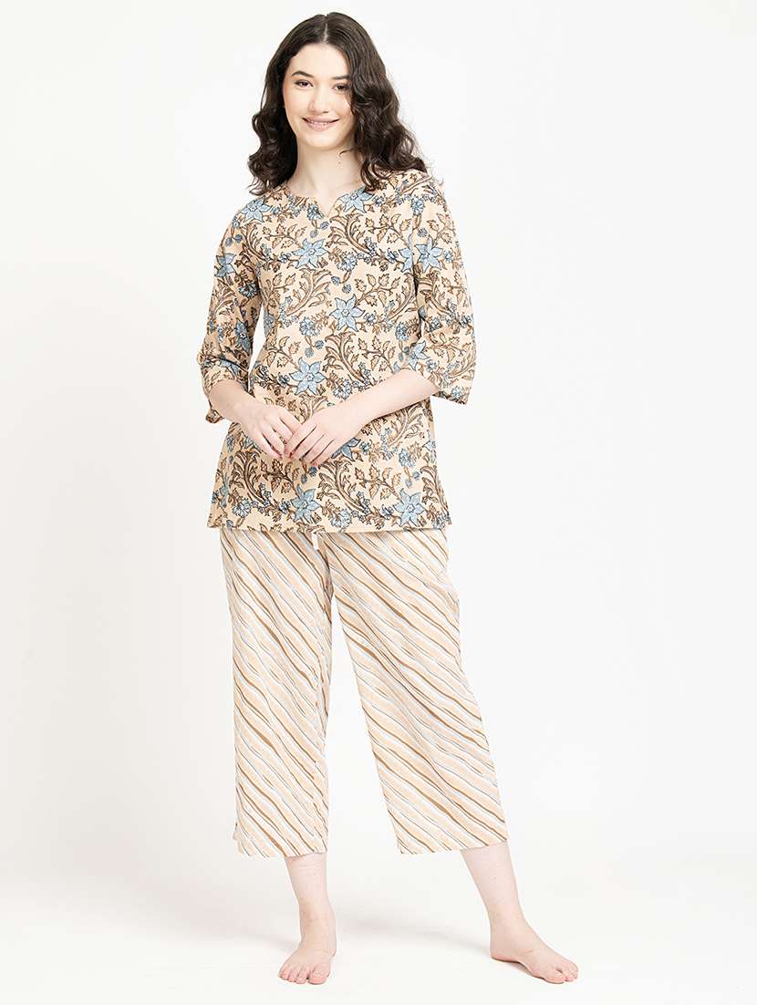 women printed notch neck nightwear set