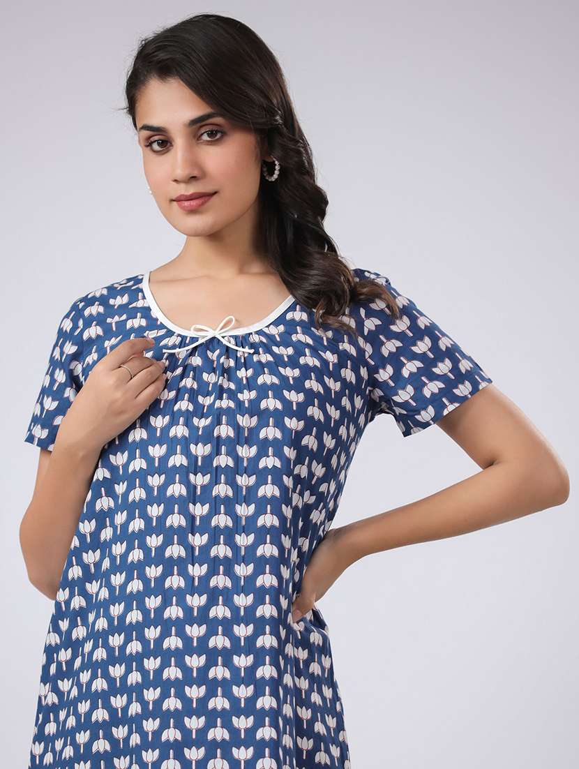 women printed short sleeves nighty - 21651938 -  Standard Image - 3