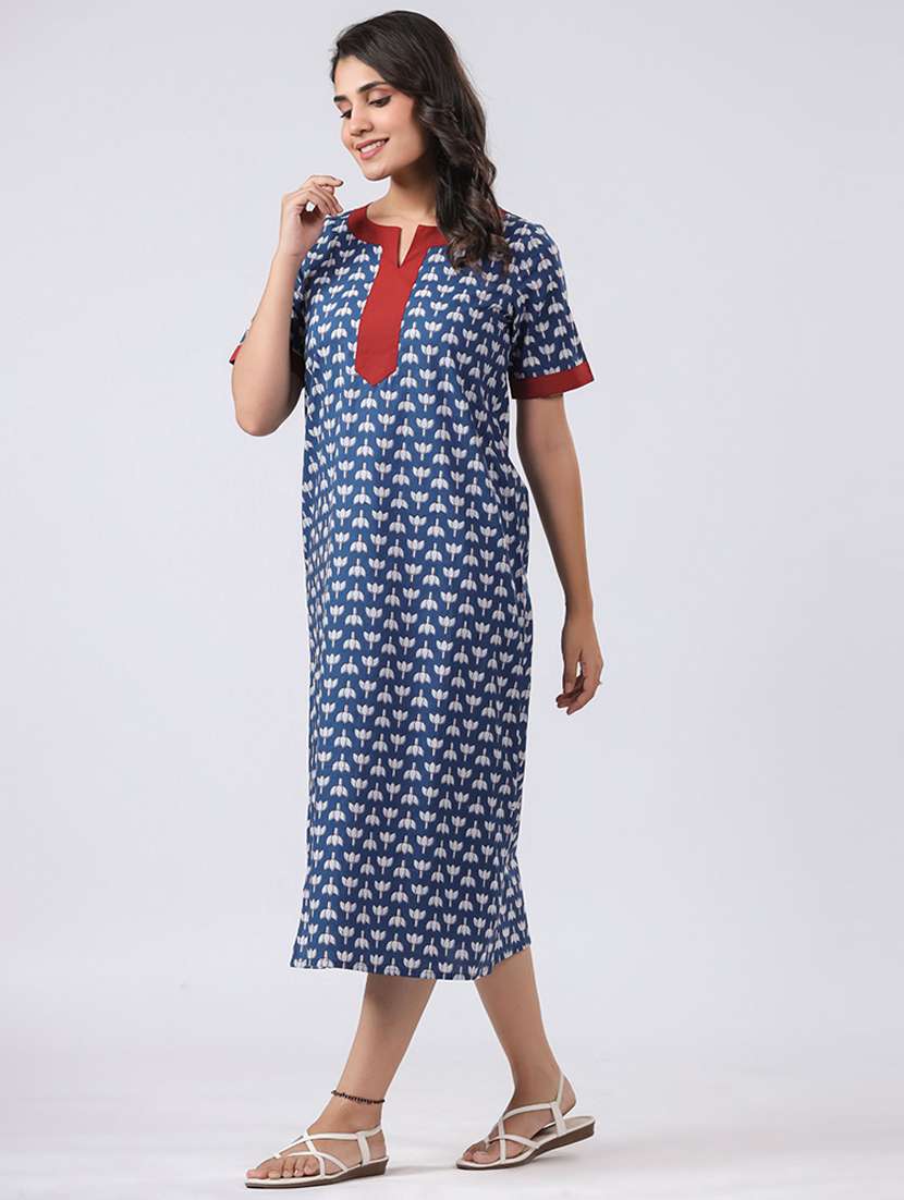 women printed short sleeves nighty