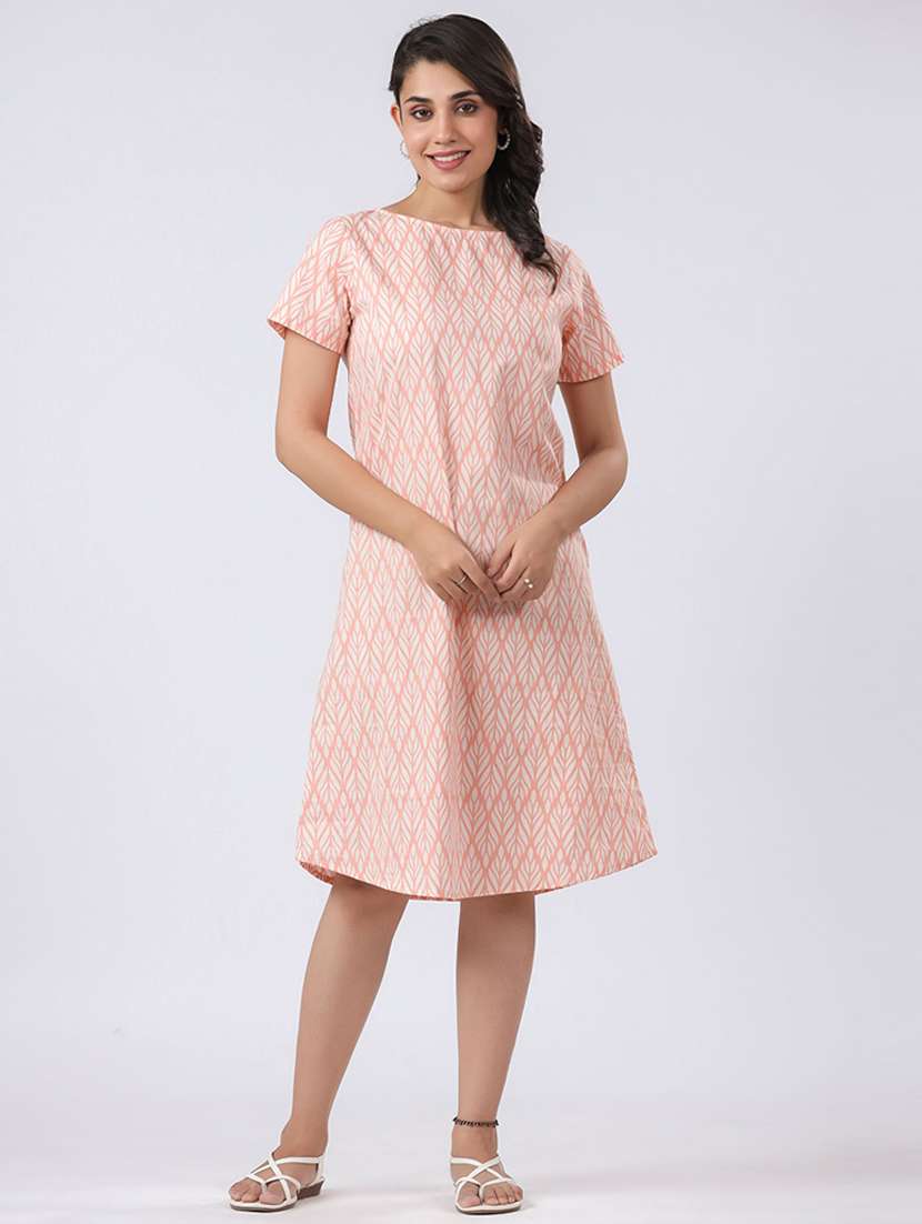 women printed short sleeves a-line dress