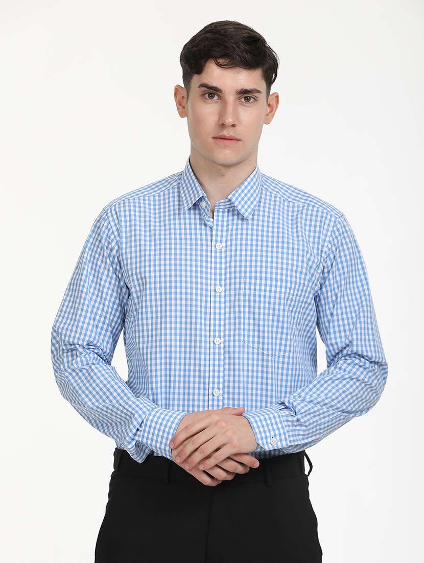 men checks long sleeve formal shirt