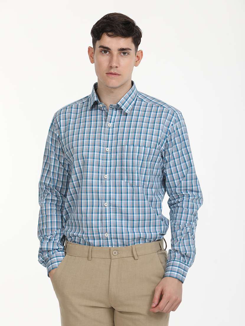 men checks long sleeve formal shirt