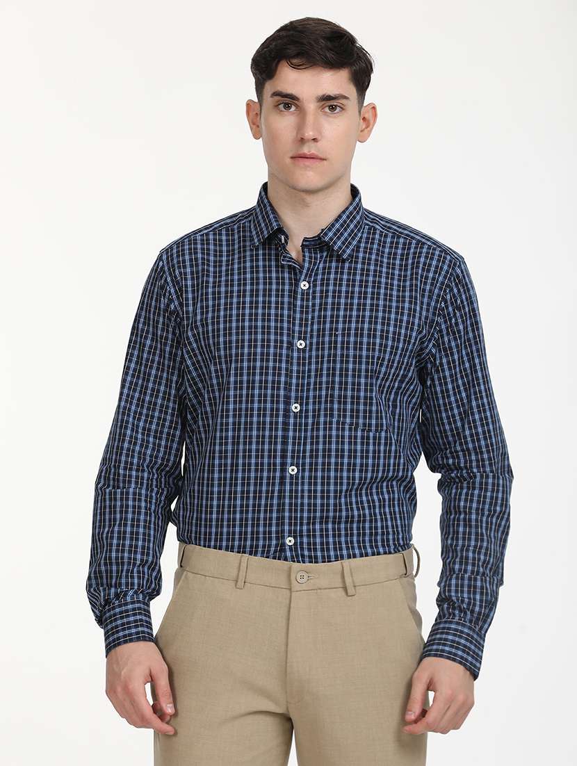 men checks long sleeve formal shirt