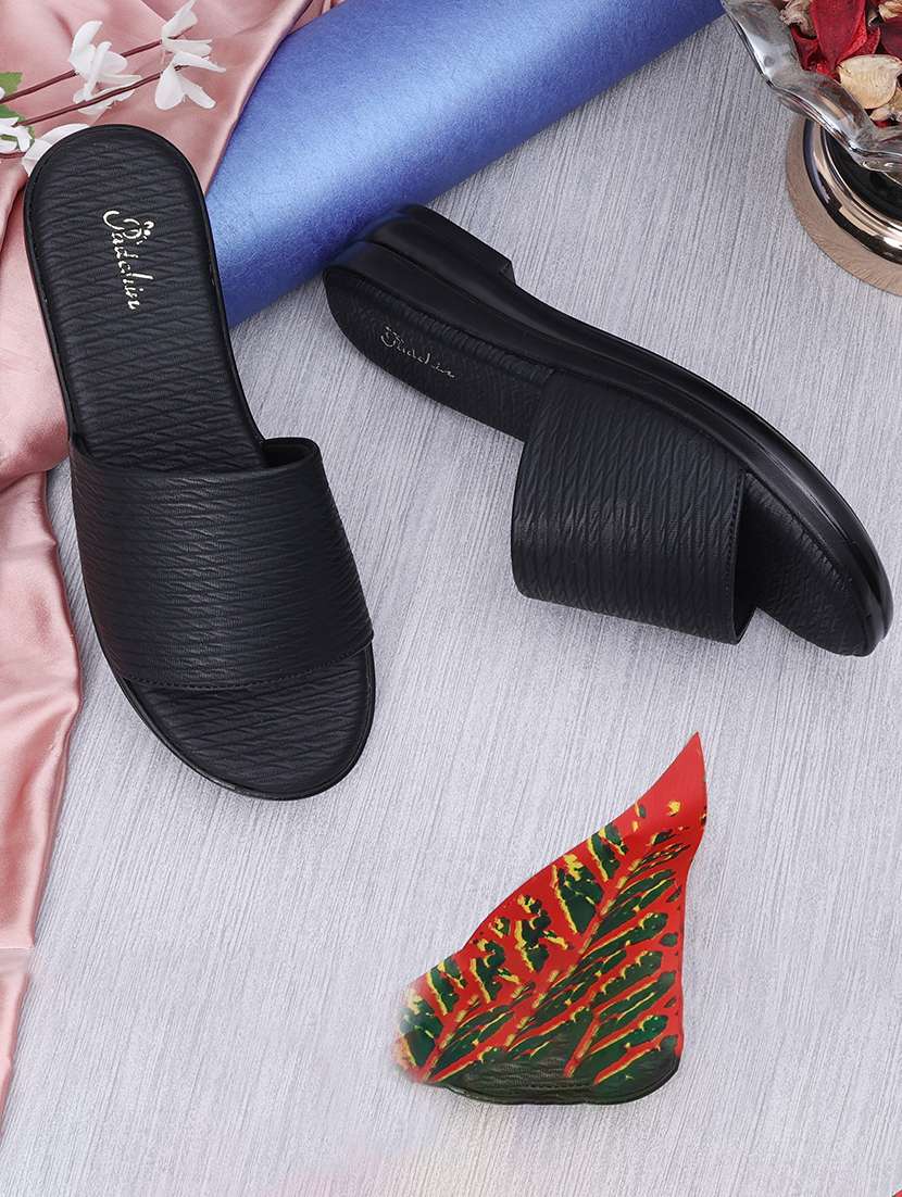 women black textured slip on sandals