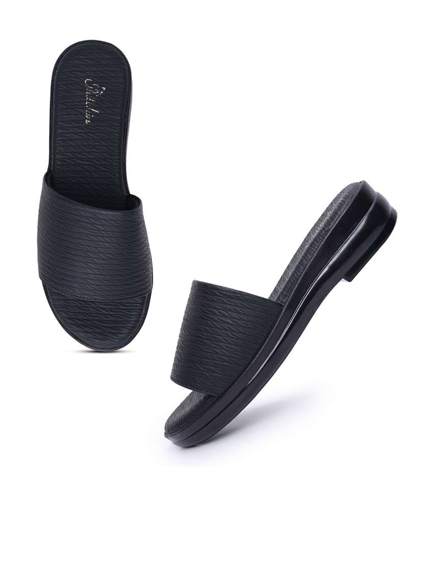 women black textured slip on sandals - 21652570 -  Standard Image - 3