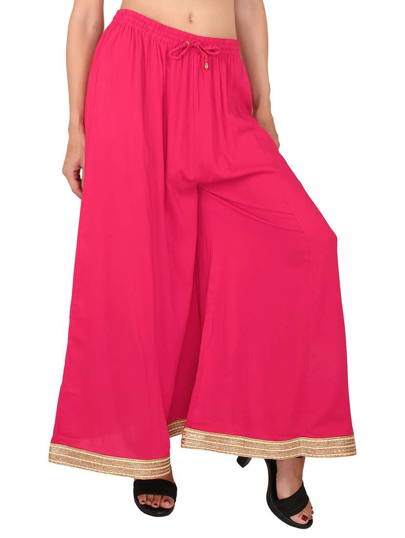 women pink solid flared palazzos - 21652696 - Zoom Image - 0