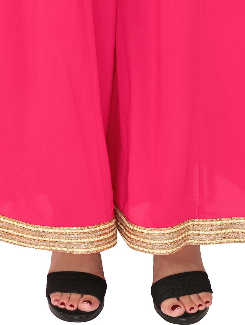 women pink solid flared palazzos - 21652696 - Standard Image - 3