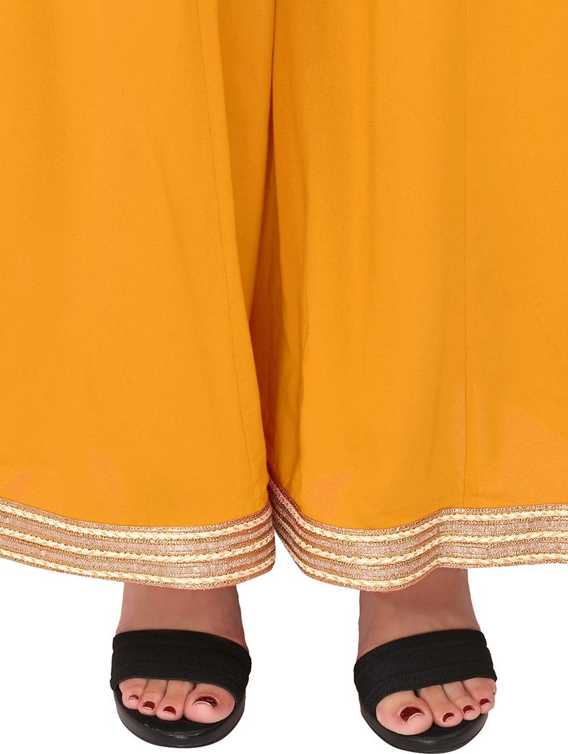 women yellow solid flared palazzos - 21652698 - Standard Image - 3