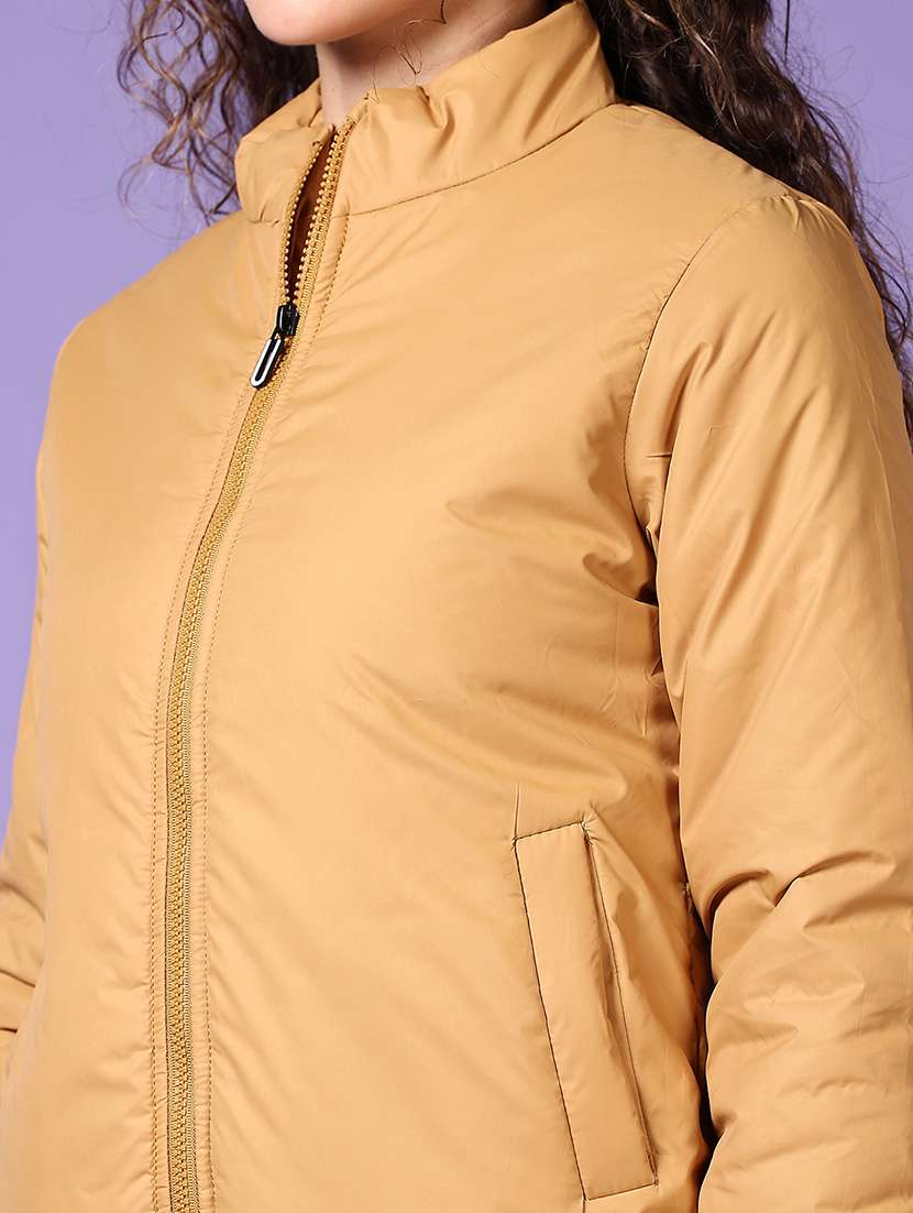 women solid long sleeves puffer jacket - 21652740 -  Standard Image - 5
