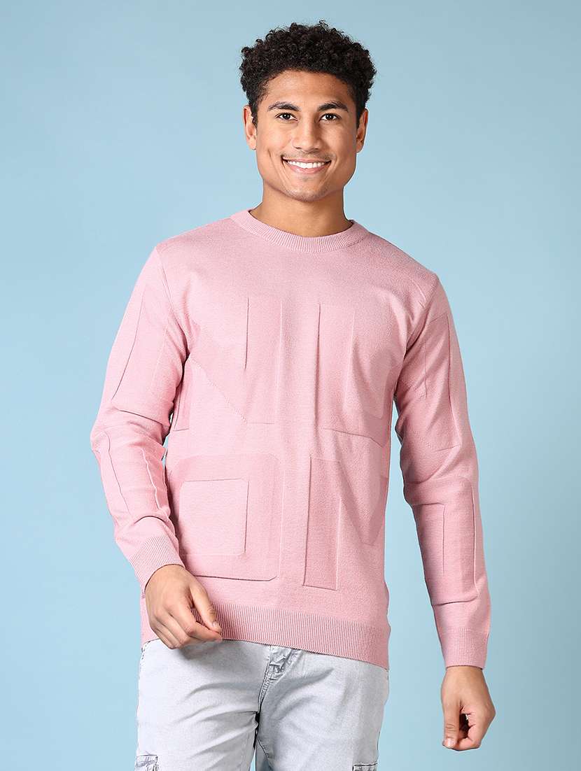 men self design long sleeve pullover sweater