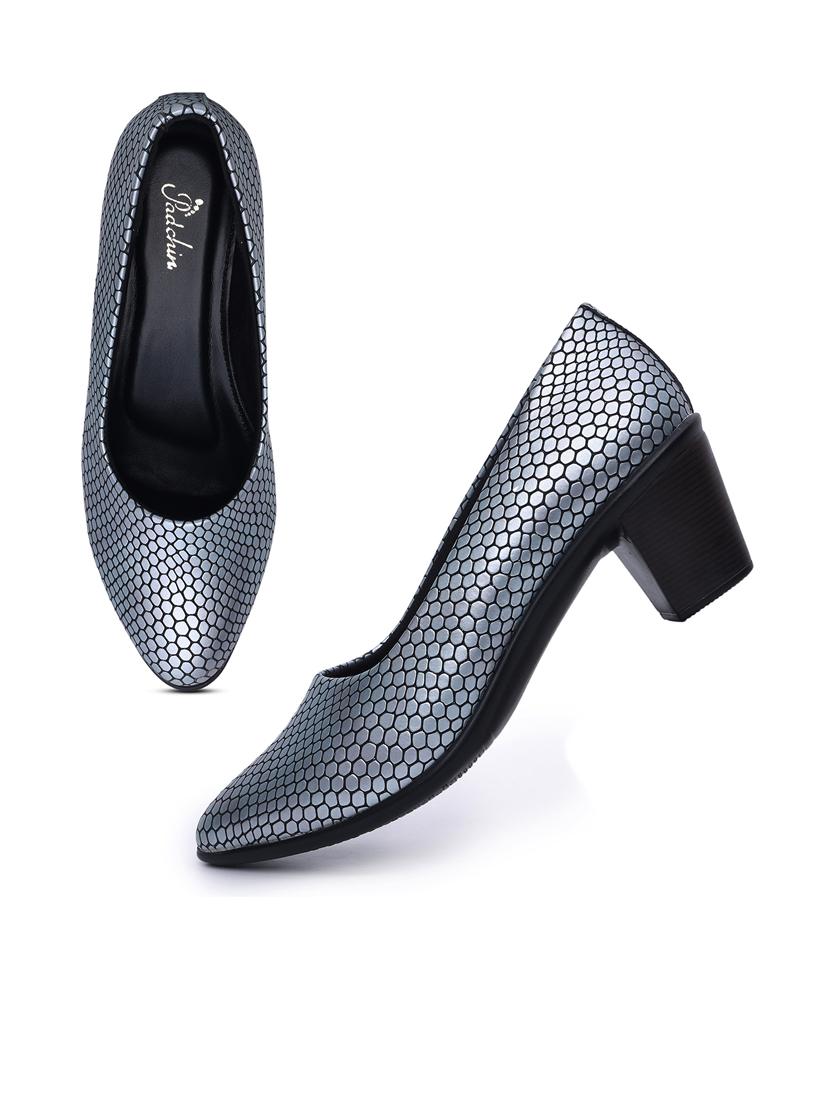 women silver block heel pump - 21652874 - Standard Image - 3