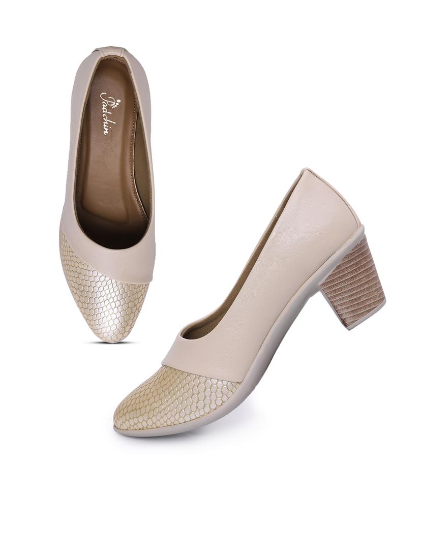 women beige block heel pump - 21652875 - Standard Image - 3