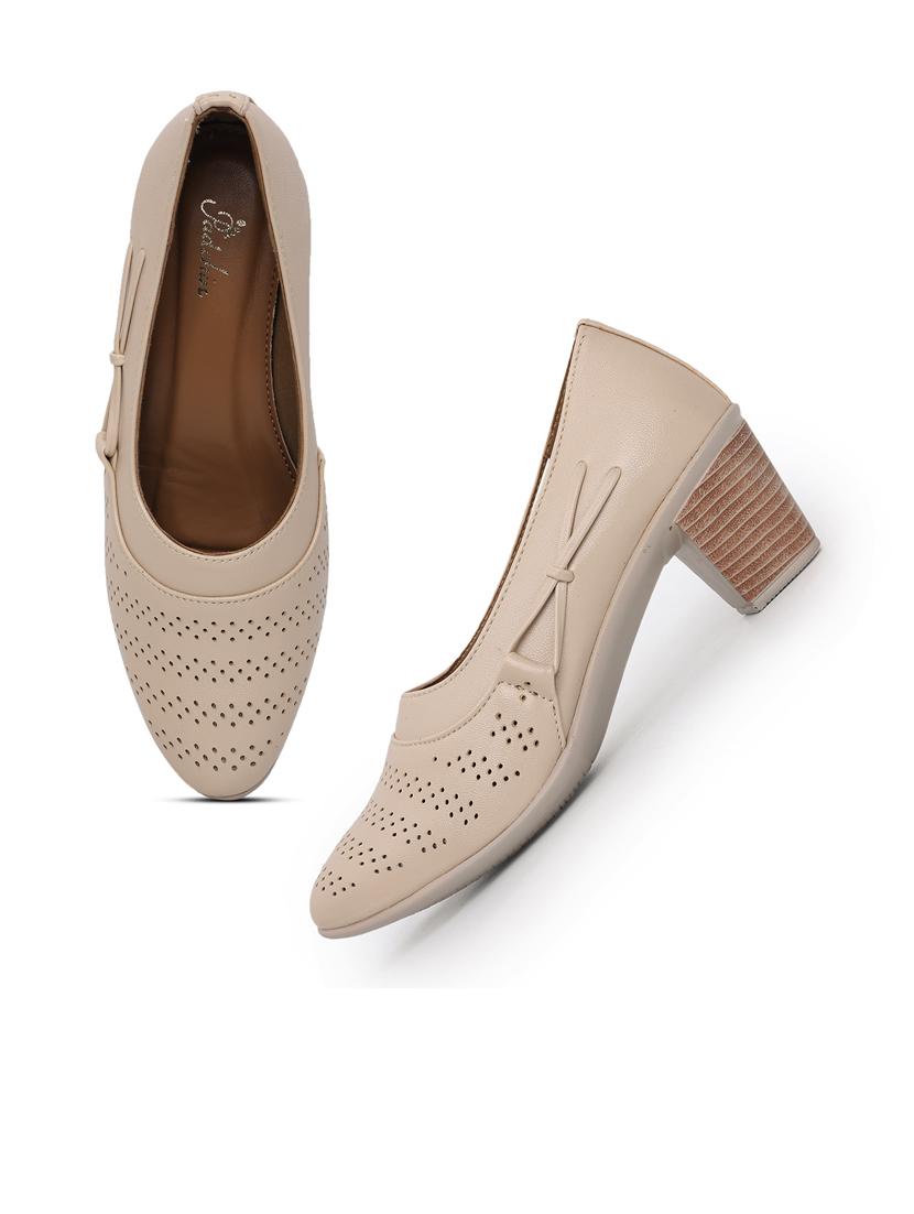 women cream cut work block heel pump - 21652880 - Standard Image - 3