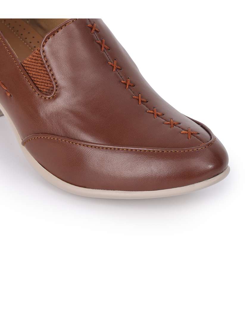 women brown solid block heel pumps - 21652881 -  Standard Image - 5