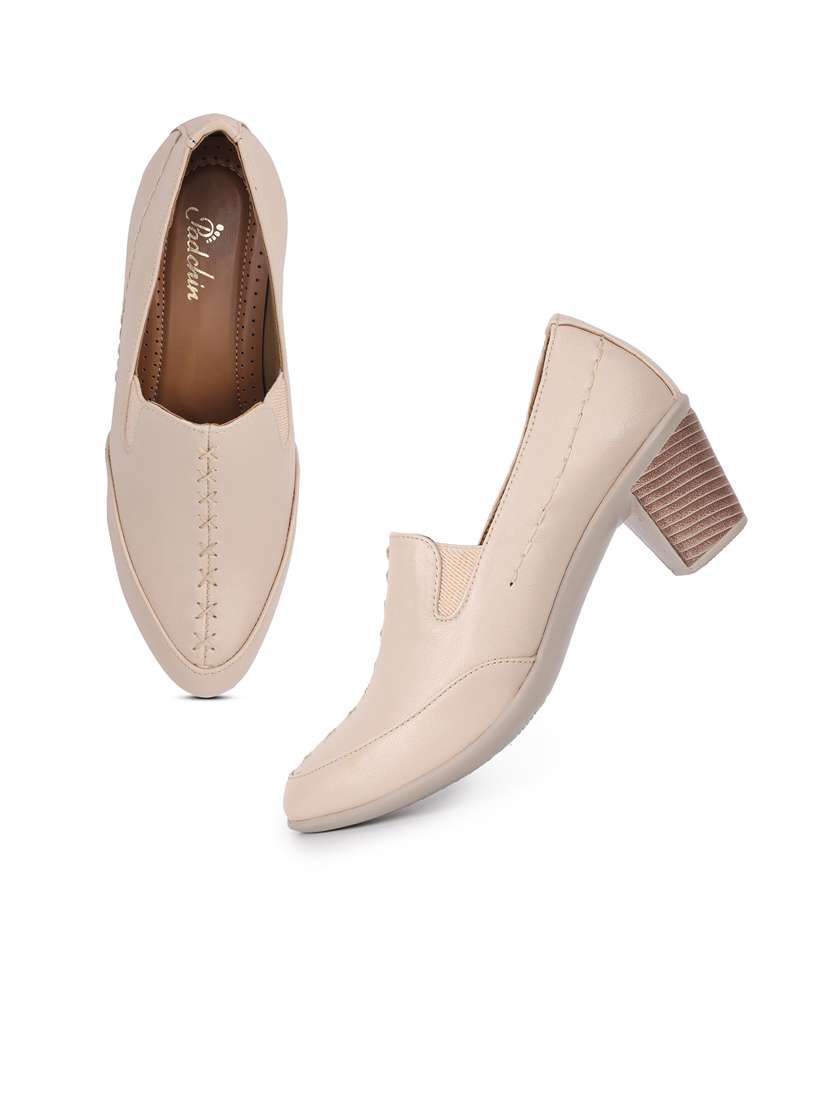 women cream solid block heel pumps - 21652882 -  Standard Image - 3