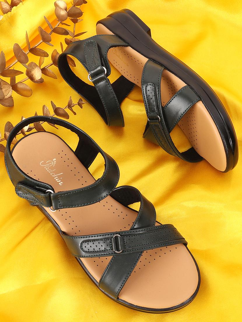 women black solid ankle strap sandal - 21652909 -  Zoom Image - 0