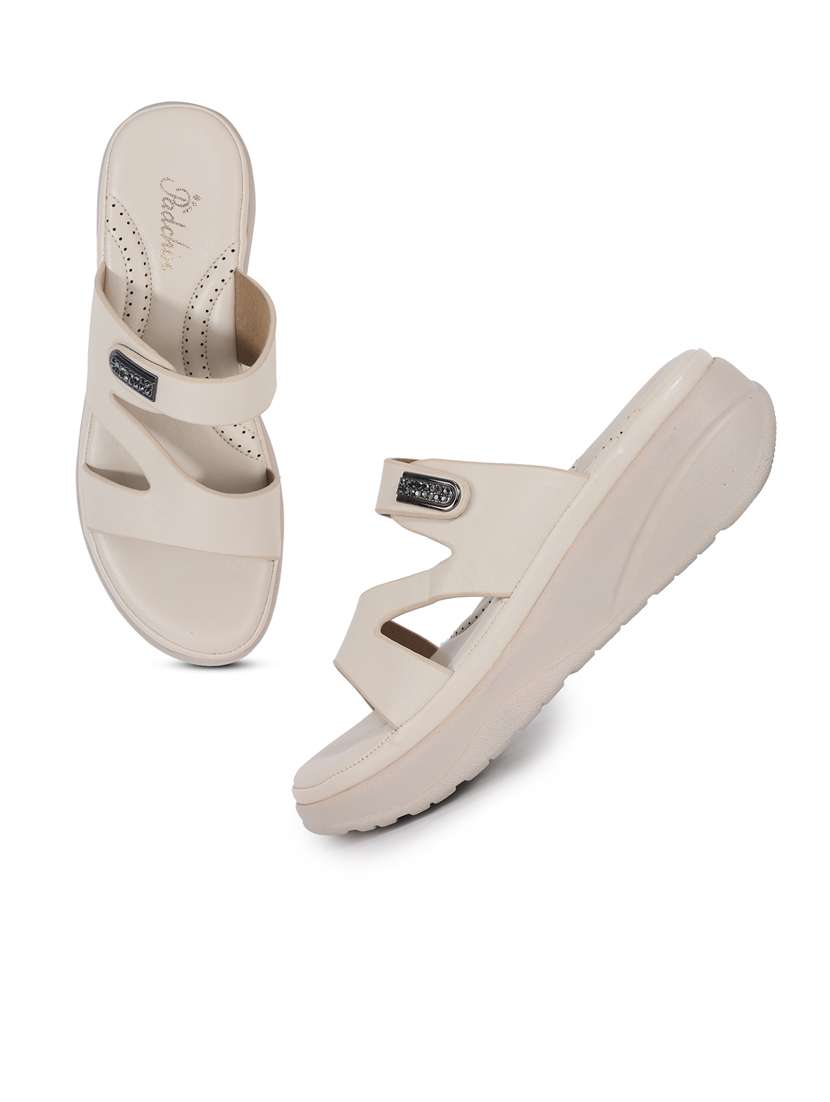 women cream solid slip on wedge - 21652921 -  Standard Image - 3