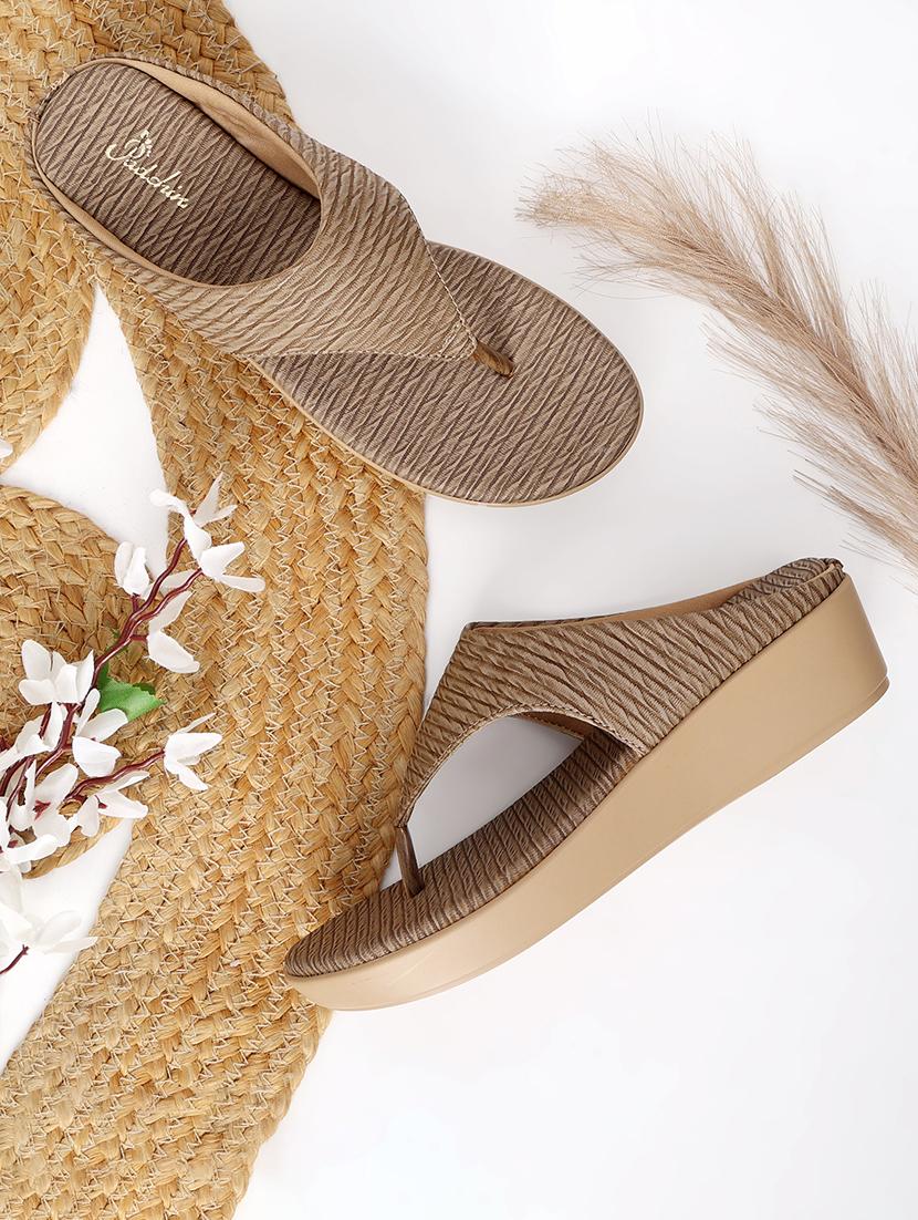 women beige textured t-strap wedge - 21652923 -  Zoom Image - 0