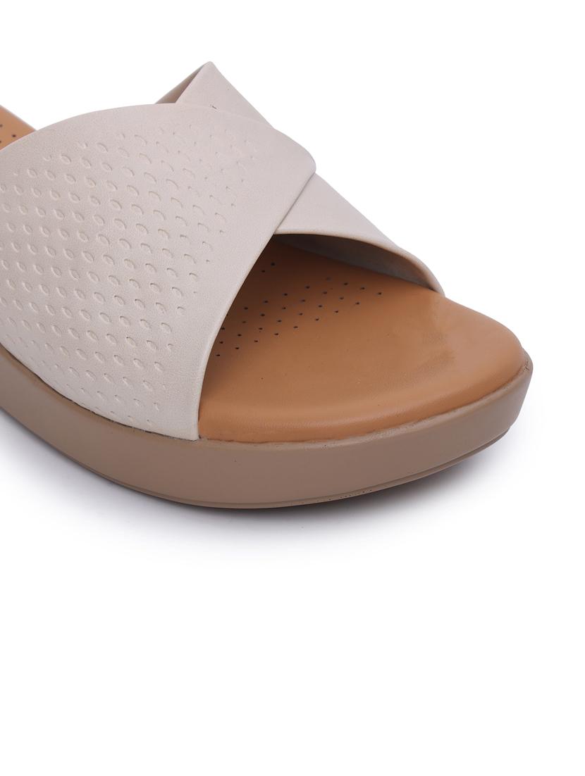 women cream textured slip on wedge - 21652930 - Standard Image - 5