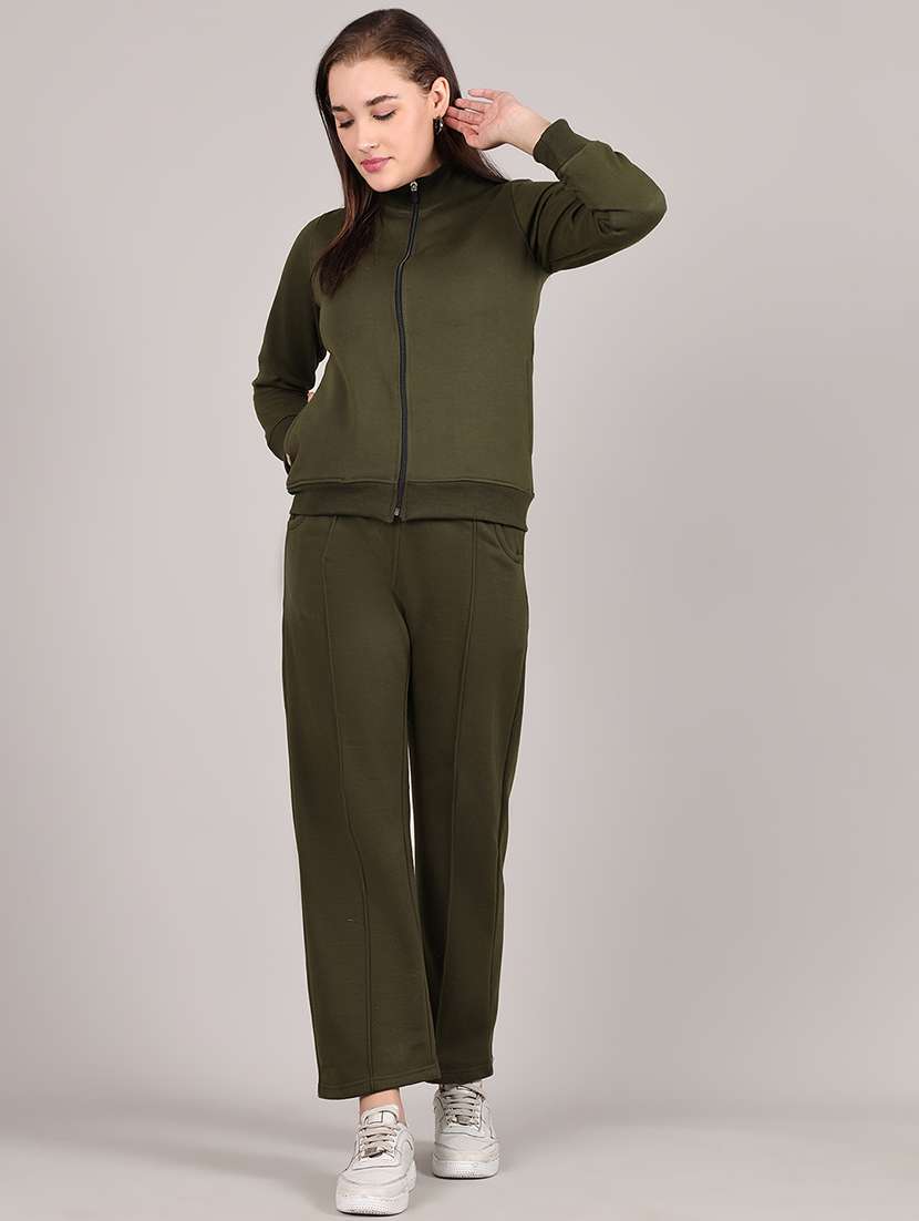 women solid long sleeve active wear sets