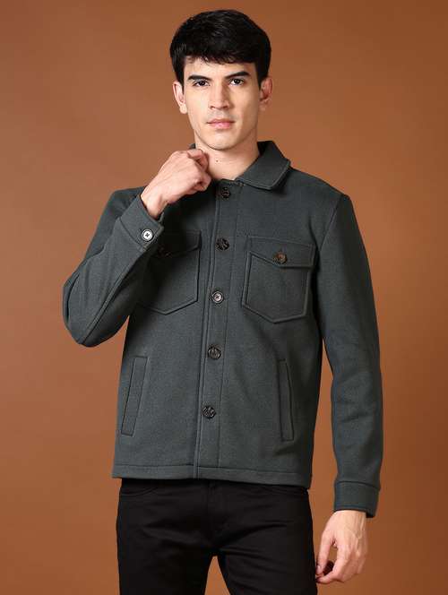 men solid long sleeve shacket - 21653122 -  Standard Image - 0
