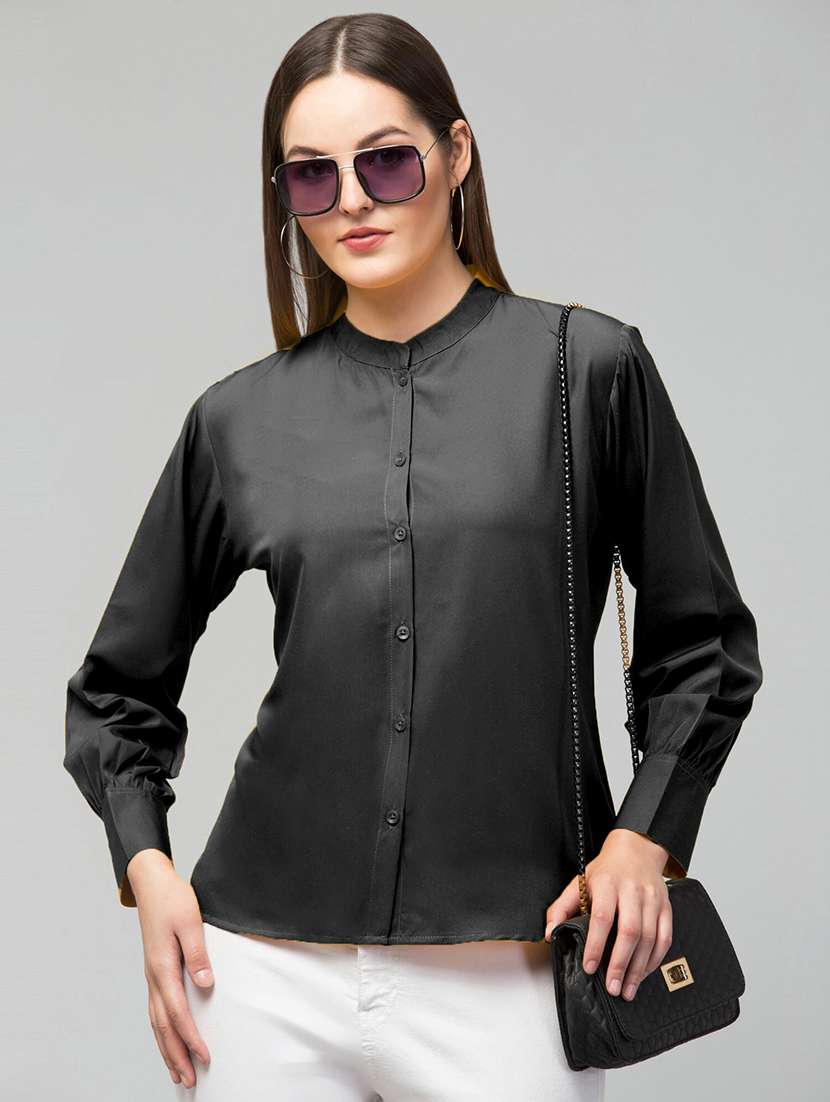 women mandarin neck solid regular shirt - 21659481 - Zoom Image - 0