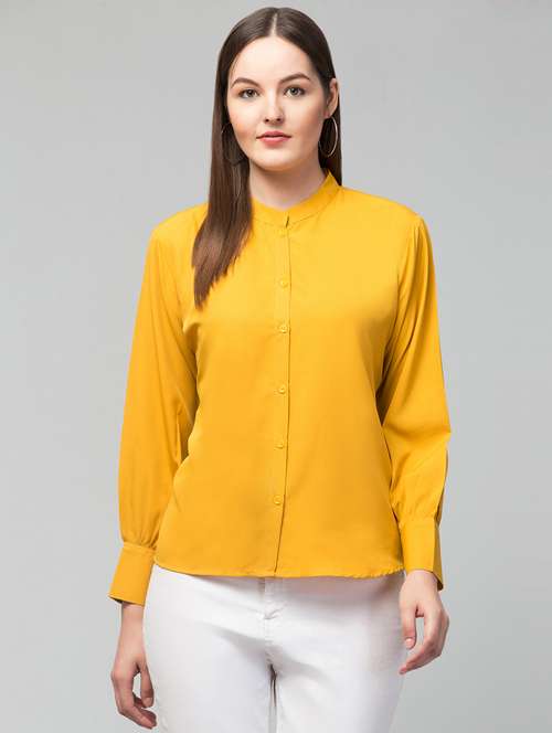 women mandarin neck solid regular shirt - 21659483 -  Standard Image - 0