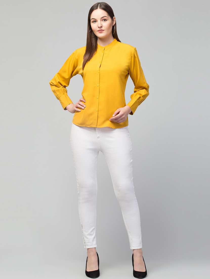 women mandarin neck solid regular shirt - 21659483 - Standard Image - 3