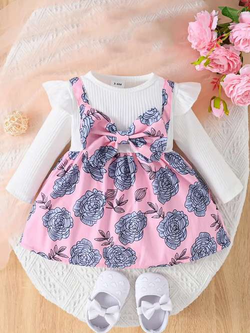 girls printed round neck frock