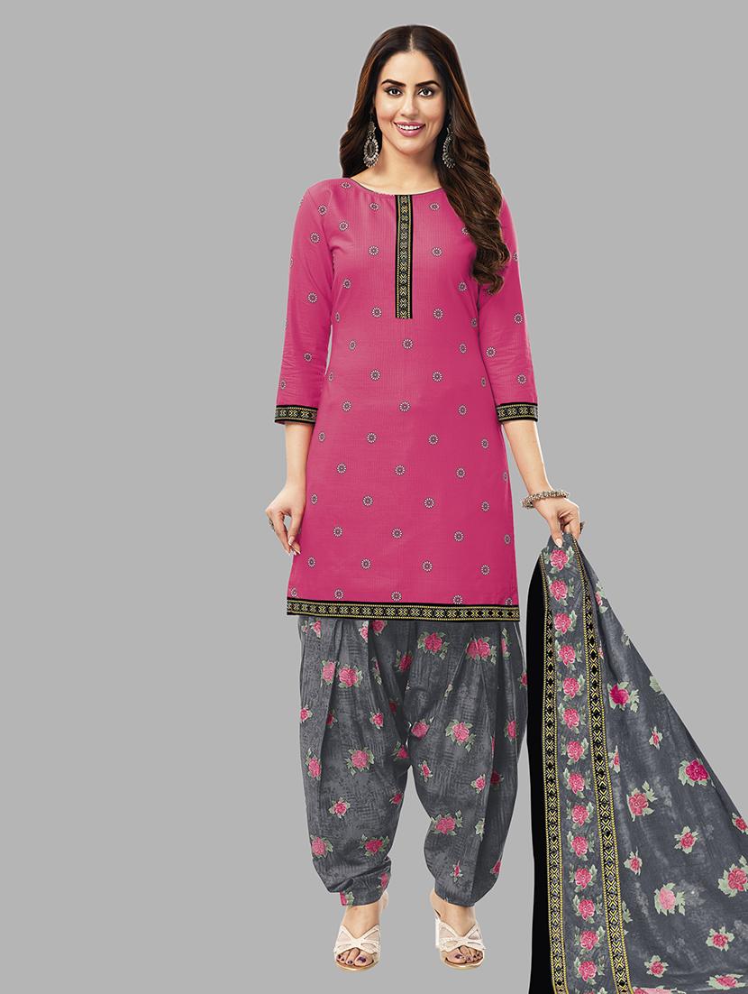 women printed cotton unstitched suit set
