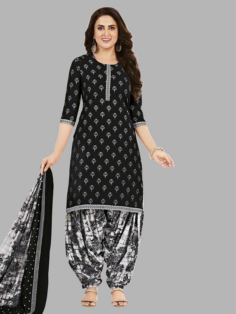 women black printed unstitched suits