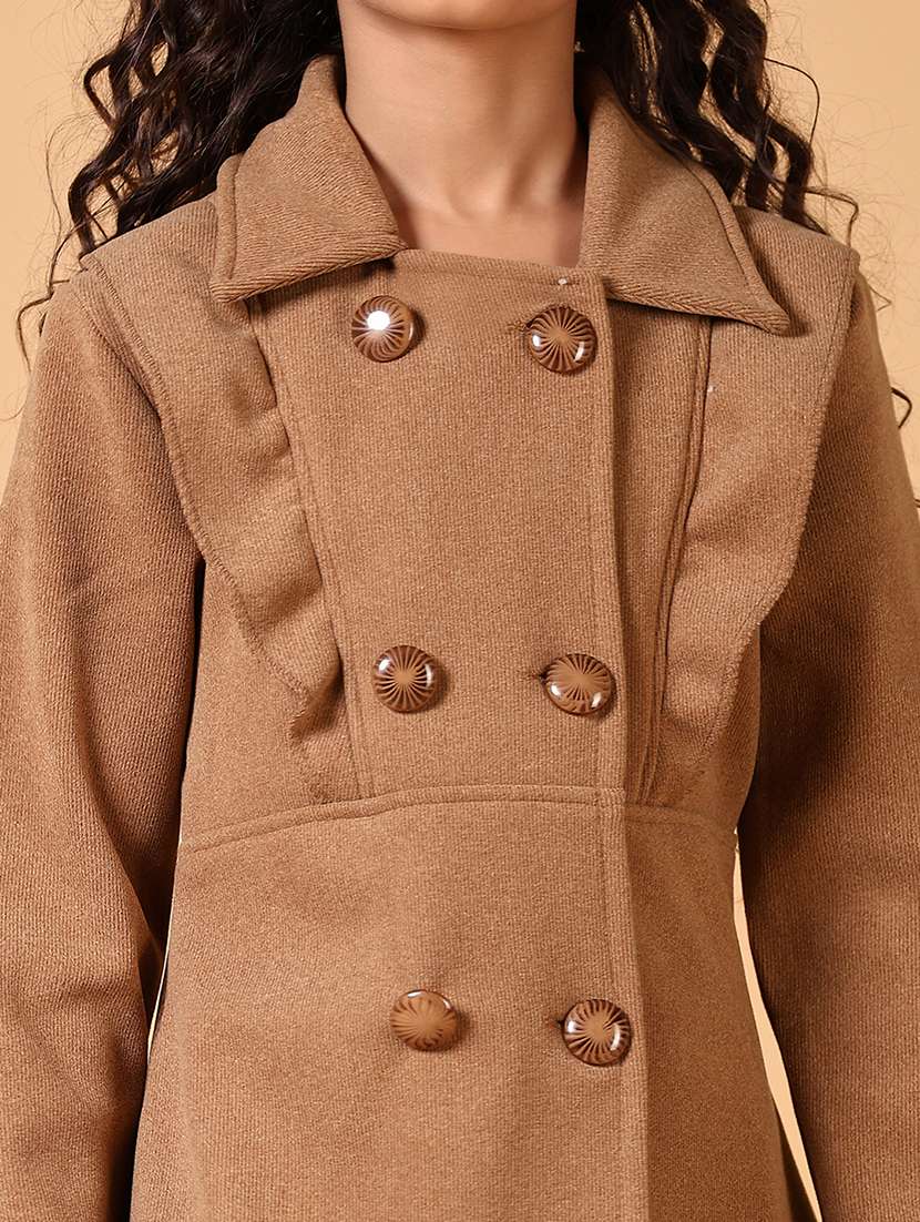 girls brown solid long sleeve coat - 21659734 -  Standard Image - 5