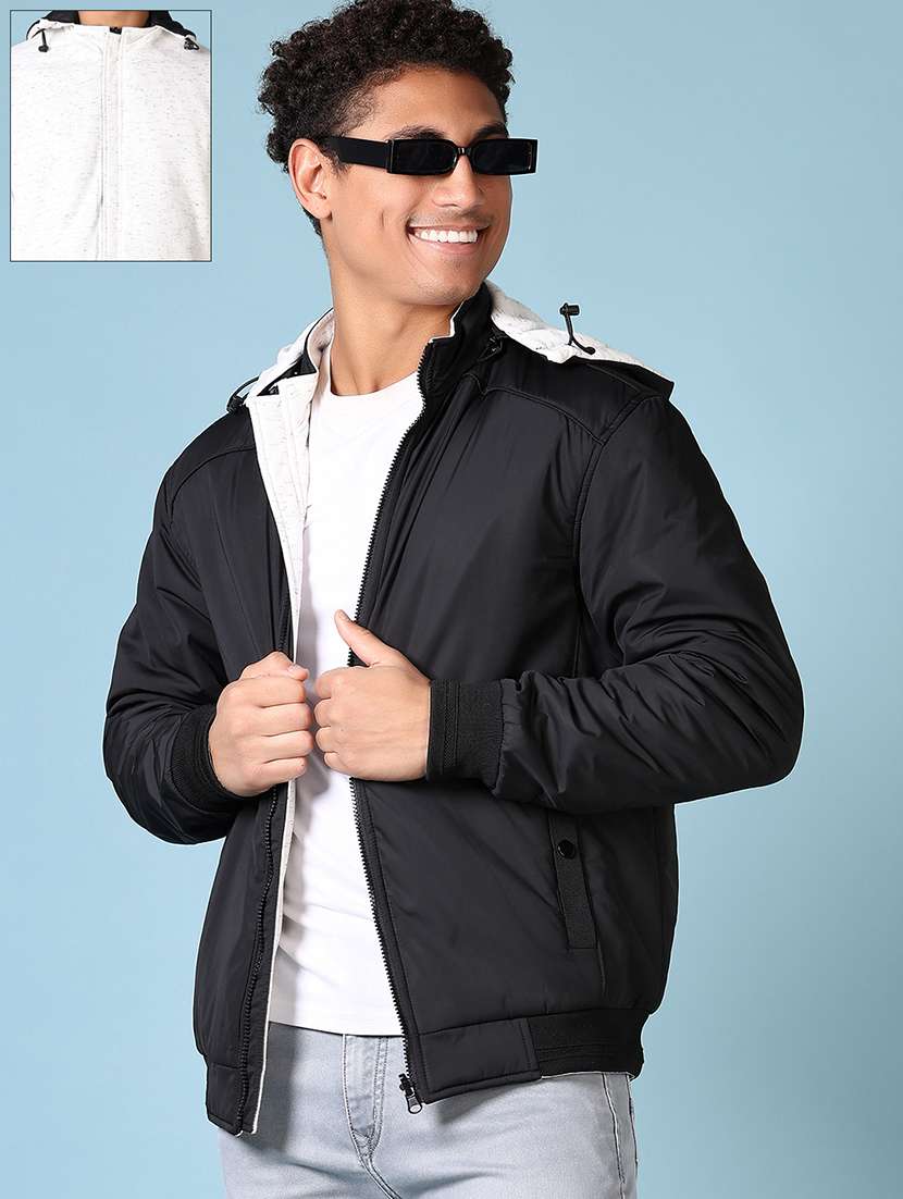 men solid long sleeve reversible bomber jacket
