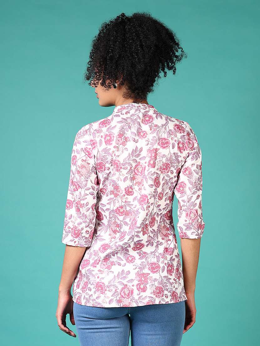 women floral printed mandarin straight top - 21659755 -  Standard Image - 3