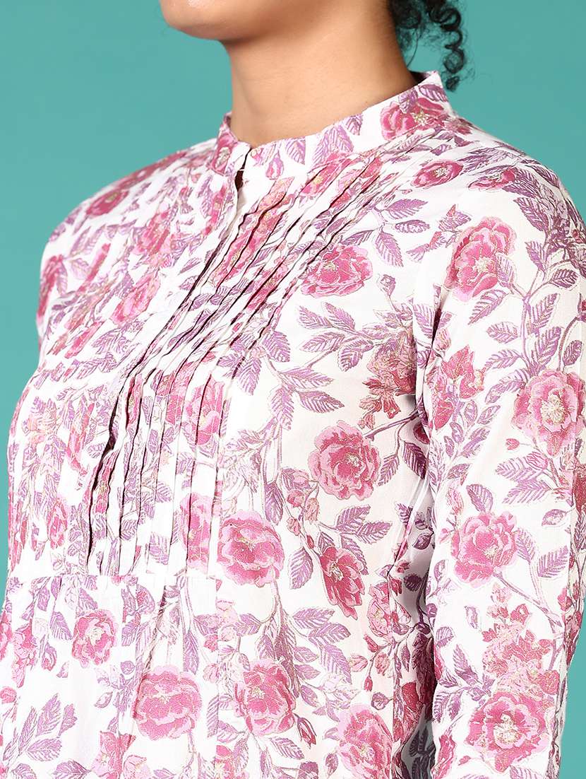 women floral printed mandarin straight top - 21659755 -  Standard Image - 5