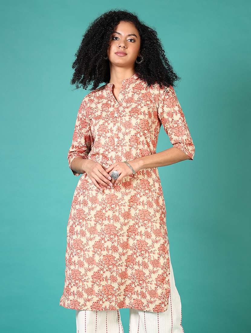 women floral printed mandarin neck straight kurta
