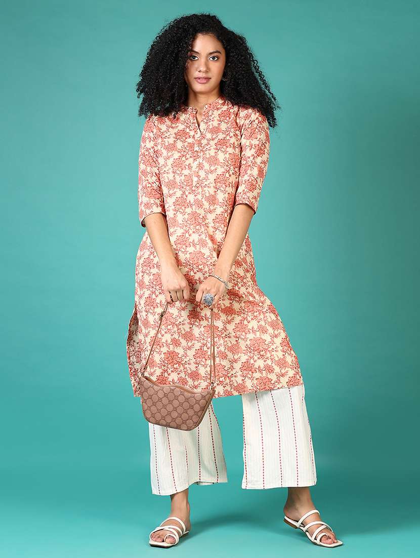 women floral printed mandarin neck straight kurta - 21659759 -  Standard Image - 3
