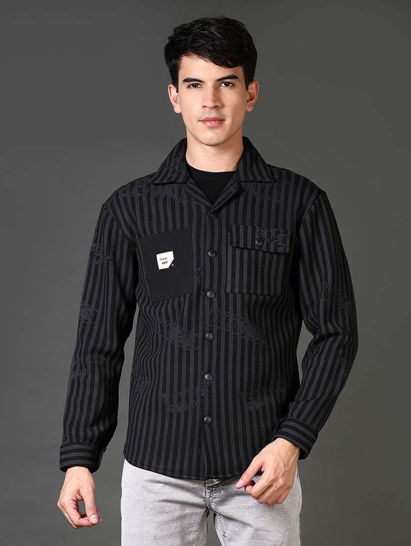 men striped long sleeve shacket