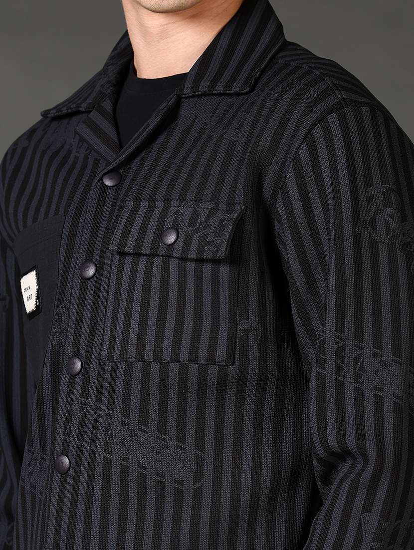 men striped long sleeve shacket - 21659771 -  Standard Image - 5