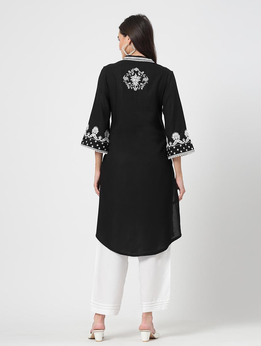 women balck embroidered kurta pant set - 21659851 - Standard Image - 3