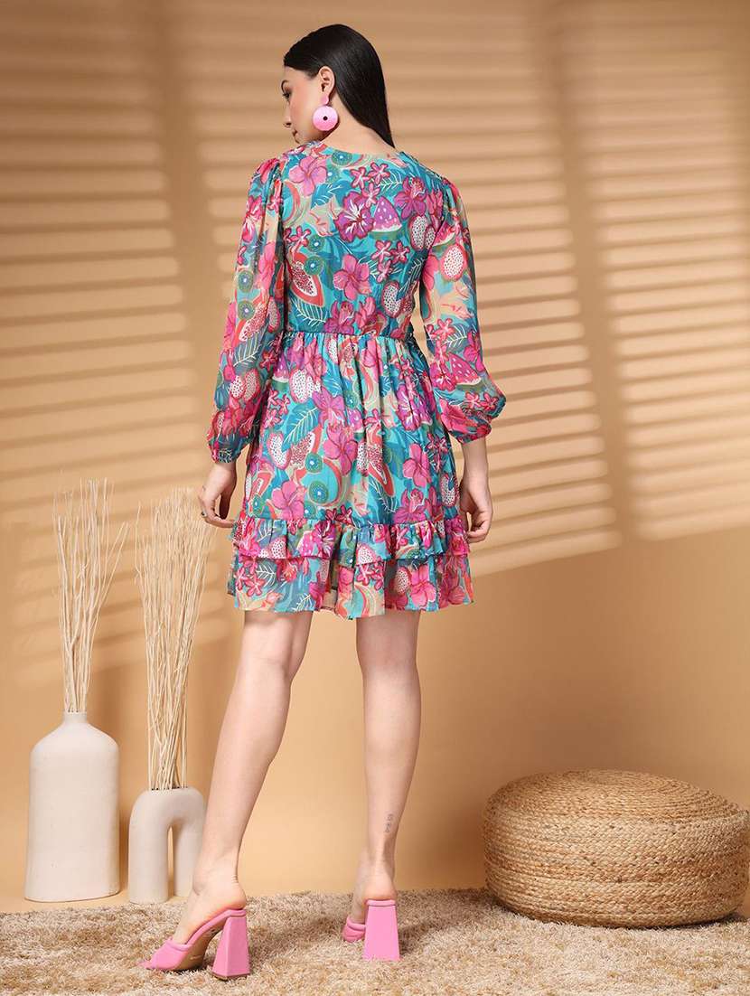 wmen floral printed v neck fit & flare dress - 21660039 -  Standard Image - 3