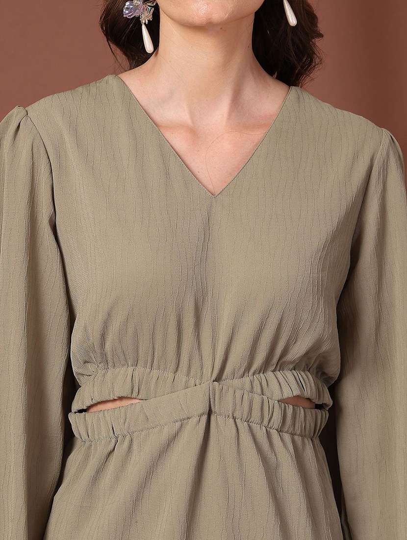 women olive solid v neck tiered dress - 21660054 -  Standard Image - 5