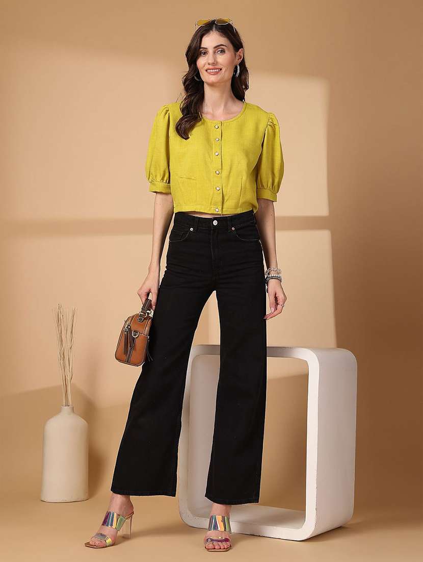women solid round neck crop top - 21660466 -  Standard Image - 3