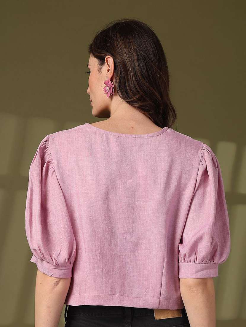 women solid round neck crop top - 21660478 -  Standard Image - 3