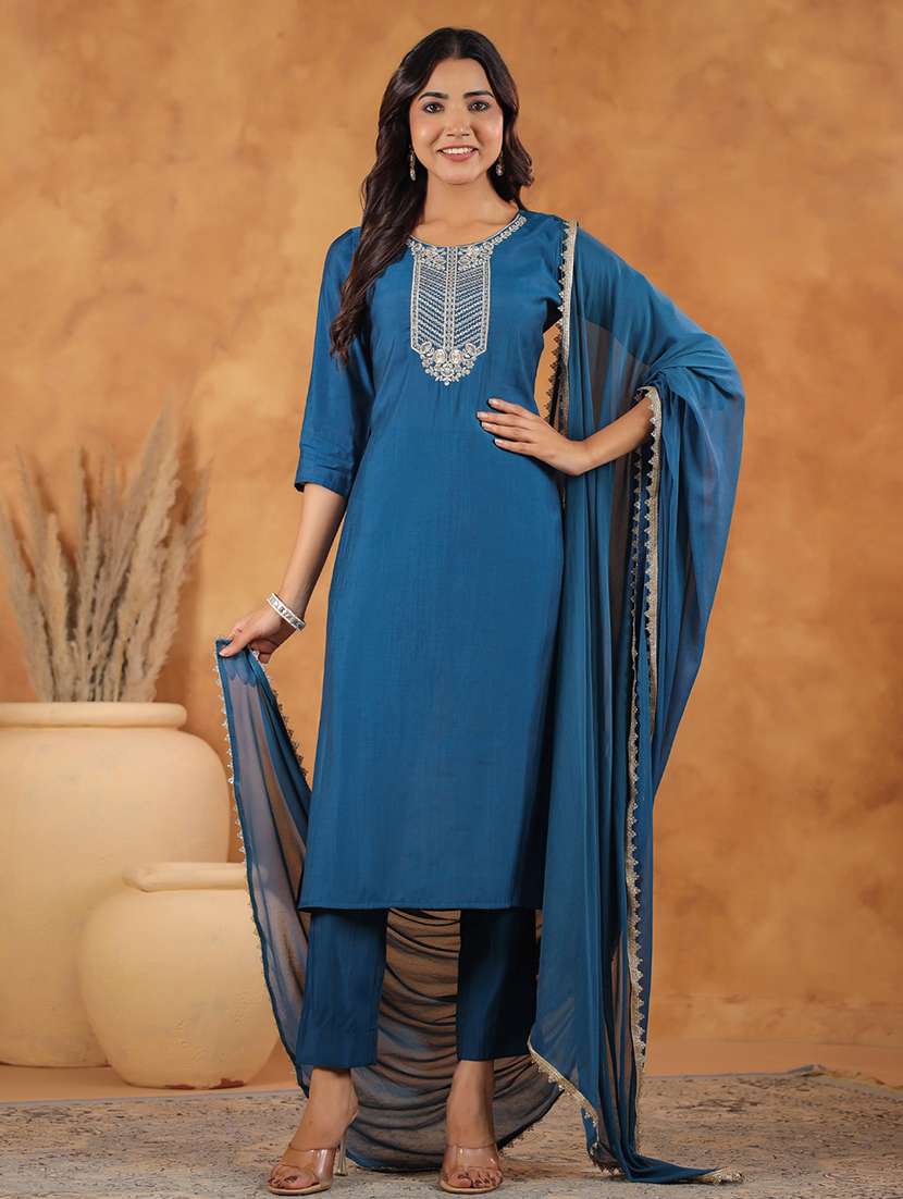 women three quarter sleeve kurta pant with dupatta set - 21660487 -  Zoom Image - 0