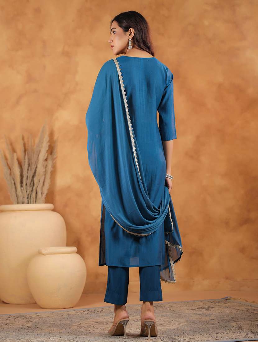 women three quarter sleeve kurta pant with dupatta set - 21660487 - Standard Image - 5