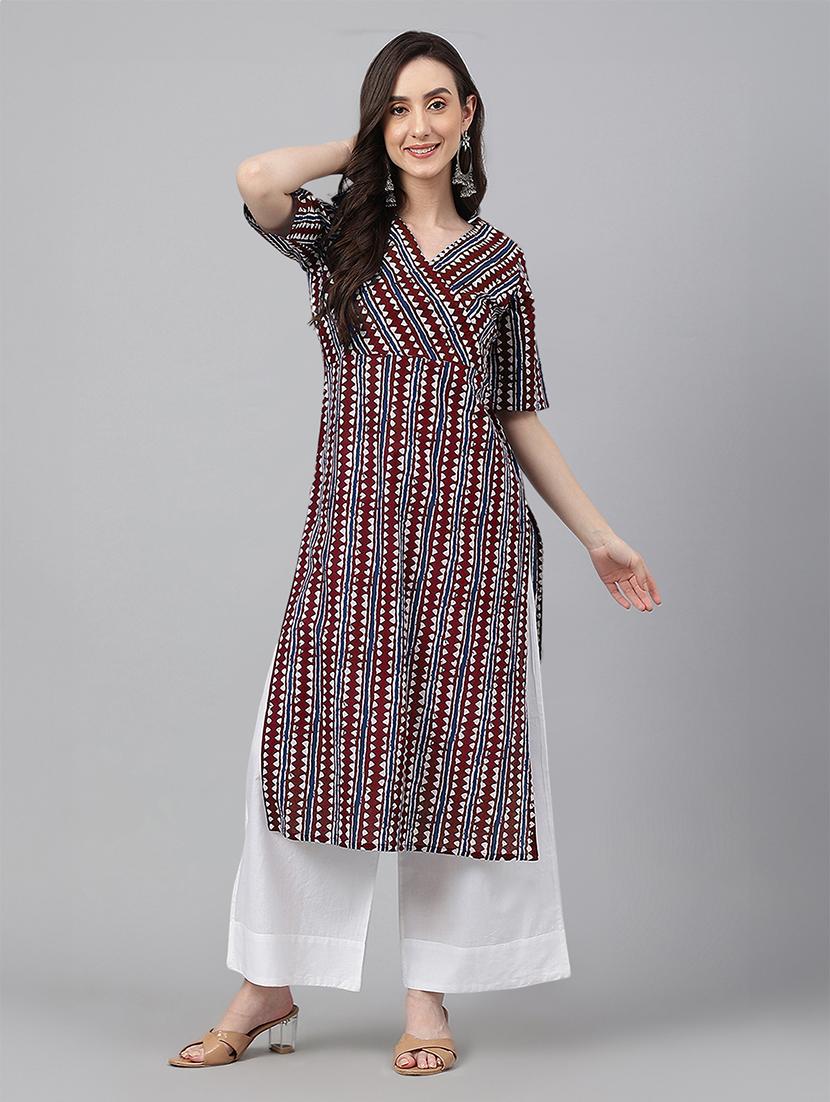 women maroon geometric printed straight kurta - 21660495 -  Zoom Image - 0