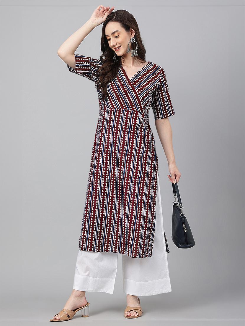 women maroon geometric printed straight kurta - 21660495 - Standard Image - 3
